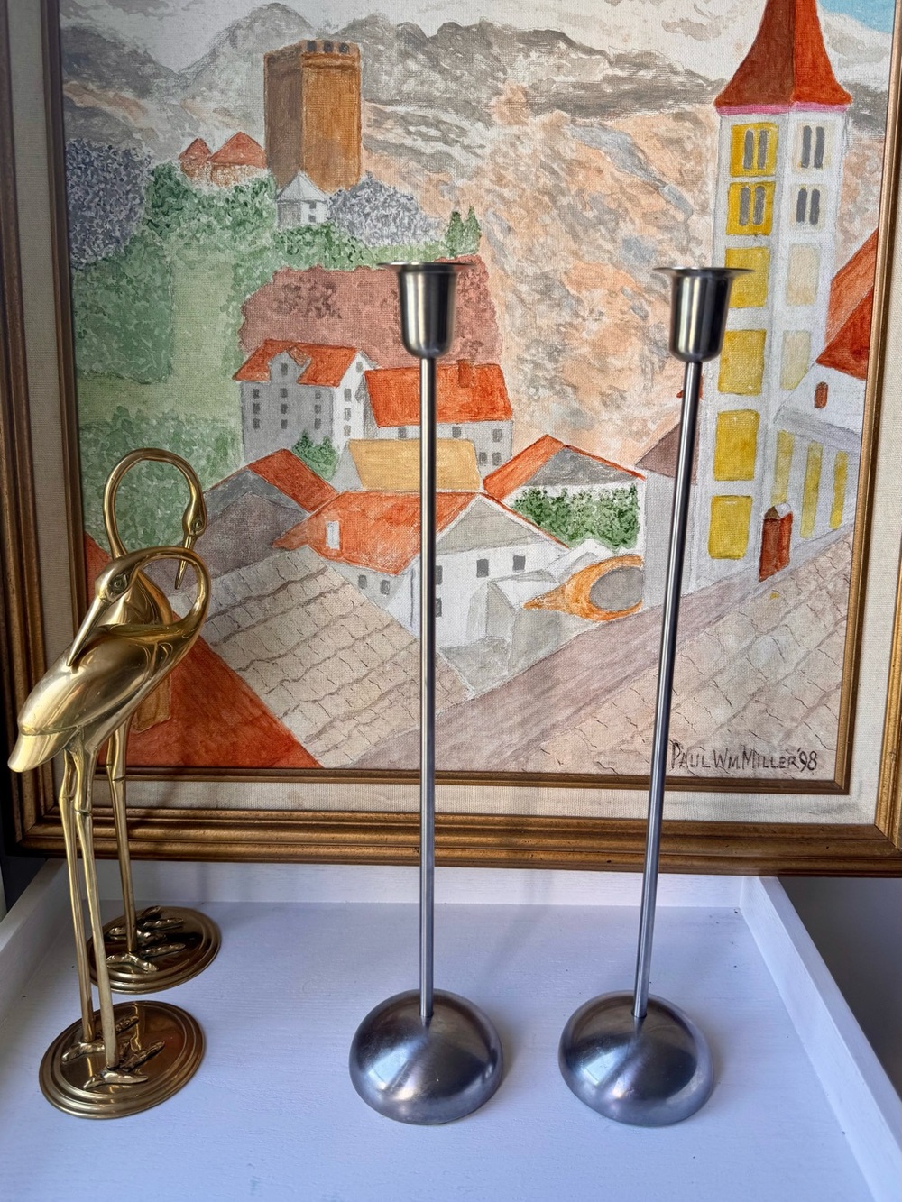 IKEA Stockholm Brushed Silver Tall Metal Candle Holders - Pair